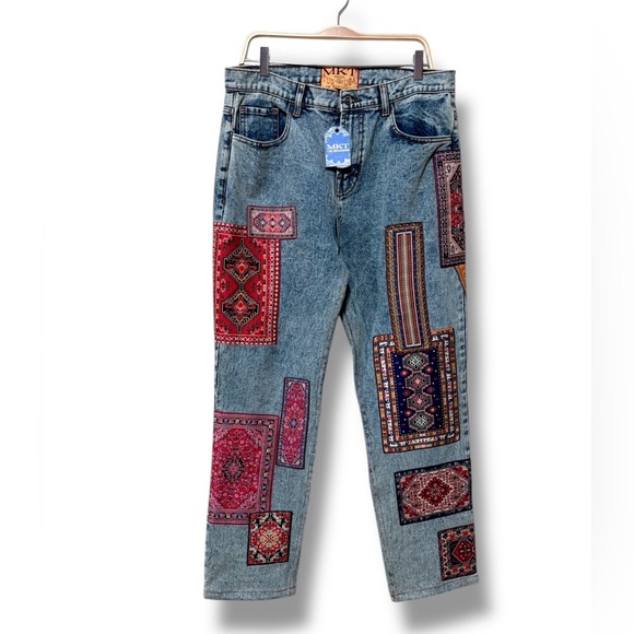 NWT Les Benjamins x Market Rug Dealer Label Denim 601 Mavi Embroidered Jeans - Picture 1 of 13